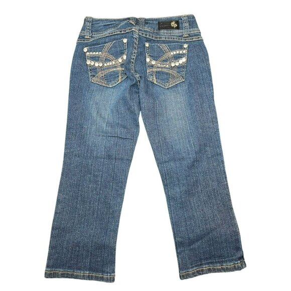 CEst Toi Juniors Capri Jeans Rhinestone Pocket Designs Size 3 Stretch JJ3999 - Picture 2 of 10